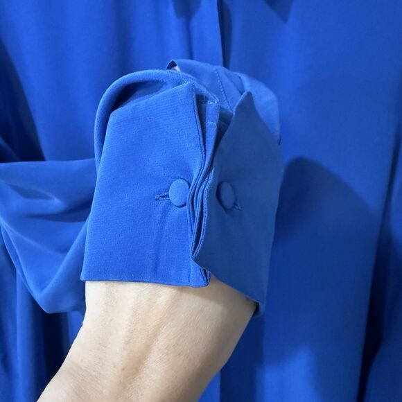 Max Mara Womens Silk Tunic Top Blouse Womens Blue Button Down Shirt *Size XL - Picture 8 of 13